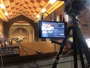 An image taken from inside Our Lady of Dolours Church, Salford as we prepaired for a funeral live stream